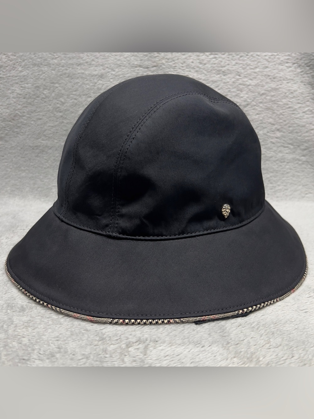 Helen Kaminski Cloche Hat Women's One Size Black Cotton Blend Check Trim